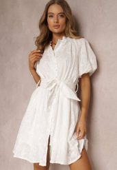 Biała Sukienka z Bawełny Halpy. Białe sukienki damskie Renee, bez wzorów, z bawełny, eleganckie, bez ramiączek. W wyprzedaży za 183.99 zł.