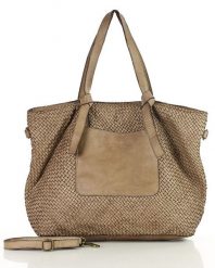 Shopperka pleciona MARCO MAZZINI beż taupe v243c. Torebki klasyczne damskie ze skóry, duże, bez dodatków. Za 597.55 zł.