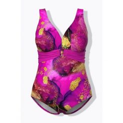 Damskie Strój kąpielowy ozdobna taśma klamra miękkie miseczki. Czerwone stroje jednoczęściowe Ulla Popken, bez wzorów, z elastanu. Za 239.99 zł.