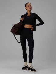 Damskie legginsy do jogi z wykończeniem szybkoschnącym. Czarne legginsy damskie 4F, l, bez wzorów, z elastanu, z podwyższonym stanem, na fitness i siłownię. Za 179.99 zł.