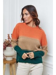 So Cachemire Sweter "Lurcia" w kolorze jasnobrązowo-zielono-pomarańczowym rozmiar: M. Brązowe swetry klasyczne damskie So Cachemire, m, z kaszmiru, bez kołnierzyka. Za 266.66 zł.