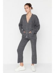 Trendyol 2-częściowy zestaw w kolorze antracytowym rozmiar: L. Czarne kardigany damskie Trendyol, l, bez wzorów, ze splotem. Za 122.95 zł.