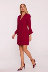Elegancka sukienka trapezowa mini bordowa. Czerwone sukienki damskie MOE, bez wzorów, eleganckie, bez ramiączek. Za 379.00 zł.