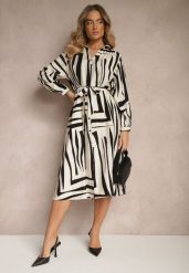 Czarna Sukienka z Wiskozą o Koszulowym Kroju w Geometryczny Print Ninatria. Czarne sukienki damskie Renee, bez wzorów, z wiskozy, eleganckie, bez ramiączek. W wyprzedaży za 107.99 zł.