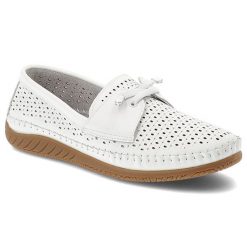 Półbuty damskie Vinceza, cholewka ze skóry naturalnej licowej z perforacją wsuwany fason z ozdobnym wiązaniem, białe, 93217. Białe półbuty damskie VINCEZA, bez wzorów, ze skóry, bez obcasa, bez zapięcia. Za 159.00 zł.