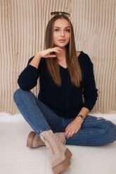 Sweter z dekoltem V granatowy. Niebieskie swetry klasyczne damskie KESI, l, z wełny, bez kołnierzyka, plus size. Za 139.05 zł.