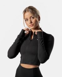 Damska krótka bluza rozpinana LuxForm na fitness i pilates – czarny. Czarne bluzy damskie AESTHETIC WOLF, m, bez wzorów, z materiału, bez kaptura. Za 239.99 zł.