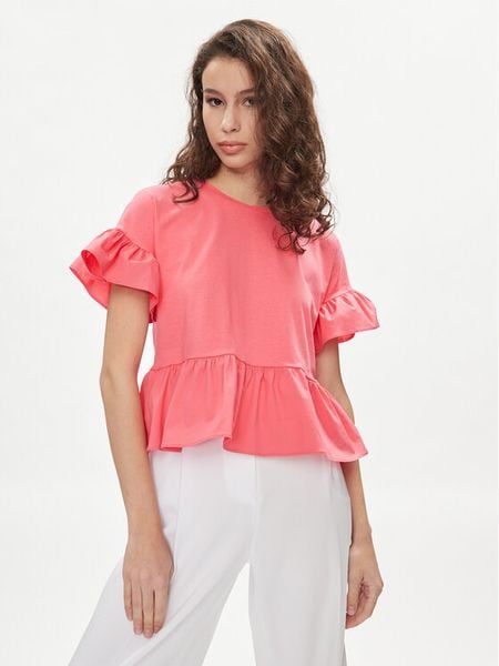 Liu Jo Bluzka MA4345 J6308 Różowy Relaxed Fit. Czerwone bluzki damskie Liu Jo, s, bez wzorów, z bawełny, bez kołnierzyka, bez ramiączek. Za 419.99 zł.