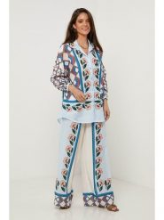 Lin Passion Lniana koszula w kolorze błękitno-białym rozmiar: 38/40. Niebieskie koszule damskie Lin Passion, bez wzorów, ze lnu, klasyczne, bez kołnierzyka, bez ramiączek. Za 152.99 zł.