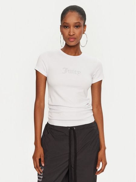 Juicy Couture T-Shirt Dot Ruched JCWCT24311 Biały Slim Fit. Białe t-shirty damskie Juicy Couture, m, bez wzorów, bez kołnierzyka. Za 99.99 zł.