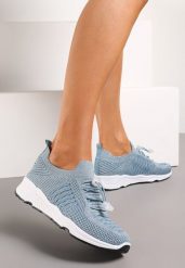 Jasnoniebieskie Buty Sportowe z Metaliczną Nitką i Gumką ze Stoperem Qiliara. Niebieskie obuwie sportowe casual damskie Born2be. Za 64.99 zł.