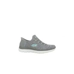 Damskie SUMMITS DAZZLING HAZE Slip-On Szary / Wielokolorowy. Szare obuwie sportowe casual damskie Skechers, z materiału, bez zapięcia. Za 279.99 zł.