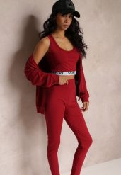 Czerwony 3-częściowy Komplet Legginsy z Gumką w Talii z Topem i Bluzą z Kapturem Lineta. Czerwone bluzy damskie Renee, m, bez wzorów, z kapturem. Za 74.99 zł.
