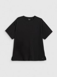 4F T-shirt loose gładki damski - czarny XS. Czarne t-shirty damskie 4F, uniwersalny, bez wzorów, z dzianiny, bez kołnierzyka. Za 59.99 zł.