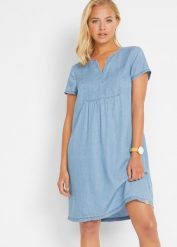 Sukienka dżinsowa TENCEL™ Lyocell. Niebieskie sukienki damskie bonprix, bez wzorów, z lyocellu, eleganckie, bez ramiączek. Za 109.99 zł.