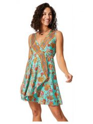 Aller Simplement Sukienka w kolorze turkusowo-pomarańczowym rozmiar: 38/40. Pomarańczowe sukienki damskie Aller Simplement, bez wzorów, bez ramiączek. Za 56.99 zł.