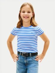 Tommy Hilfiger T-Shirt KG0KG08590 Niebieski Slim Fit. Niebieskie koszulki i t-shirty dziewczęce Tommy Hilfiger, bez wzorów, z bawełny, bez kołnierzyka, bez ramiączek. Za 109.99 zł.
