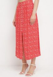 Czerwona Spódnica Maxi w Kwiatowy Print z Guziczkami Kasphine. Czerwone spódnice damskie Born2be, l, bez wzorów, vintage, maxi. Za 64.99 zł.