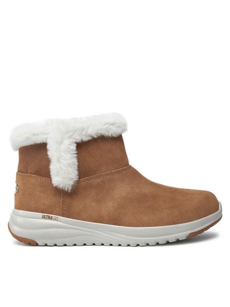 Skechers Botki On-the-GO Stellar 144775 Brązowy. Brązowe botki damskie Skechers, ze skóry, bez obcasa, na płaskiej podeszwie, bez zapięcia. Za 299.99 zł.