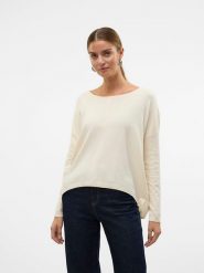 Vero Moda Sweter w kolorze kremowym rozmiar: XS. Brązowe swetry klasyczne damskie Vero Moda, xs, z włókna, bez kołnierzyka. Za 116.45 zł.