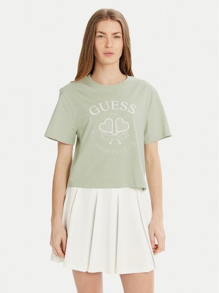Guess T-Shirt V5GI04 I3Z14 Zielony Regular Fit. Zielone t-shirty damskie Guess, xs, z aplikacjami, z bawełny, bez kołnierzyka. Za 79.99 zł.