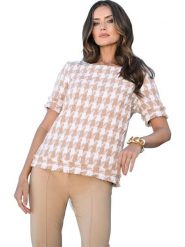 Heine Bluzka w kolorze beżowym rozmiar: 50. Brązowe bluzki damskie Heine, bez wzorów, bez kołnierzyka, bez ramiączek. Za 113.10 zł.