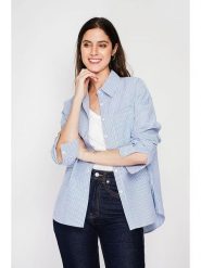 ASSUILI Koszula w kolorze granatowym rozmiar: 42. Niebieskie koszule damskie Assuili, bez wzorów, bez kołnierzyka, bez ramiączek. Za 121.99 zł.