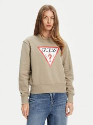 Guess Bluza W2YQ16 KBA11 Khaki Regular Fit. Brązowe bluzy damskie Guess, xl, z aplikacjami, z bawełny, bez kaptura. Za 199.99 zł.