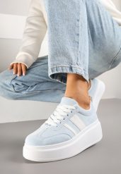Niebieskie Sneakersy Klasyczne Tenisówki na Grubej Podeszwie z Koturnem Adessia. Niebieskie obuwie sportowe damskie Renee, z jeansu, bez zapięcia, tenisowe. Za 119.99 zł.