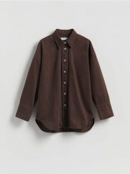 Jeansowa koszula - dark grey jeans. Szare koszule damskie Reserved, l, bez wzorów, z bawełny, bez kołnierzyka, bez ramiączek. Za 159.99 zł.