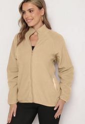 Beżowa Bluza na Suwak o Prostym Kroju ze Stójką i Kieszeniami Esamira. Brązowe bluzy damskie Born2be, l, bez wzorów, z jeansu, bez kaptura. Za 24.99 zł.