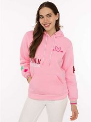 Zwillingsherz Bluza "Bonjour ZH" w kolorze jasnoróżowym rozmiar: S/M. Różowe bluzy damskie Zwillingsherz, m, bez wzorów, z kapturem. Za 175.67 zł.