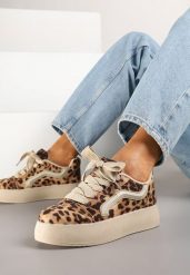 Panterkowe Sneakersy w Stylu Klasycznych Tenisówek na Platformie Nurimea. Obuwie sportowe damskie Born2be, z jeansu, bez zapięcia, tenisowe. Za 79.99 zł.