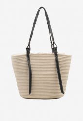 Beżowa Szydełkowa Torebka Typu Shopper z Bawełny Mevonna. Brązowe shopper bag Renee, bez wzorów, z bawełny, bez dodatków. Za 74.99 zł.
