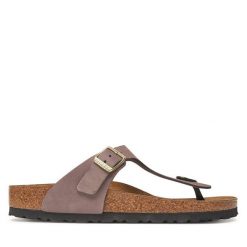 Japonki Birkenstock. Brązowe klapki damskie Birkenstock, bez wzorów, bez obcasa, bez zapięcia. Za 439.99 zł.