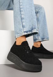 Czarne Szydełkowe Sneakersy Typu Tenisówki na Platformie Filalena. Czarne obuwie sportowe damskie Renee, z jeansu, bez zapięcia, tenisowe. Za 69.99 zł.