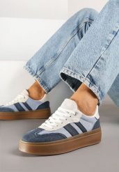 Granatowe Sneakersy Tenisówki na Kauczukowej Podeszwie Ardisora. Niebieskie obuwie sportowe damskie Renee, z aplikacjami, z kauczuku, bez zapięcia. Za 89.99 zł.