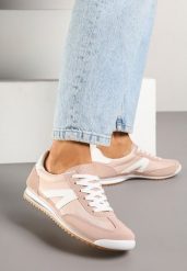 Jasnoróżowe Sneakersy Klasyczne Tenisówki Zdobione Przeszyciami Bortewi. Czerwone obuwie sportowe damskie Renee, z jeansu, bez zapięcia, tenisowe. Za 79.99 zł.