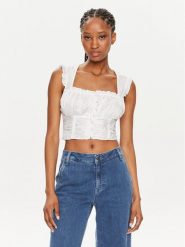 Guess Bluzka W4GH79 WAF10 Biały Regular Fit. Białe bluzki damskie Guess, xl, z aplikacjami, z bawełny, bez kołnierzyka, bez ramiączek. Za 529.99 zł.