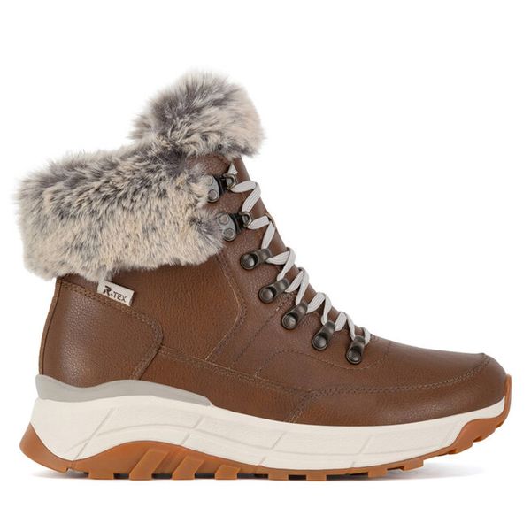 Trzewiki Rieker Revolution Lifestyle. Brązowe botki damskie Rieker Revolution Lifestyle, bez obcasa, na płaskiej podeszwie, bez zapięcia. Za 398.99 zł.