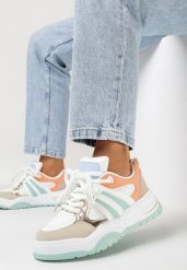 Biało-Pomarańczowe Sneakersy z Brokatem i Perforacją Kimelle. Białe obuwie sportowe damskie Born2be, na lato, bez zapięcia. Za 109.99 zł.
