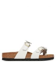 Birkenstock Japonki Mayari Flowe Embellishment 1032060 Biały. Białe klapki damskie Birkenstock, bez wzorów, ze skóry, bez obcasa, bez zapięcia. Za 629.99 zł.