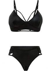 Biustonosz bustier + stringi ouvert z efektem wetlook (komplet 2-cz.). Czarne komplety bielizny bonprix, bez wzorów. Za 94.99 zł.