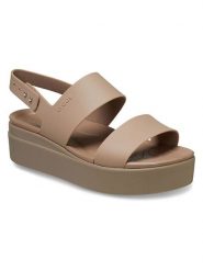 Crocs Sandały "Brooklyn Low Wedge" w kolorze beżowym rozmiar: 37/38. Brązowe sandały damskie Crocs, bez wzorów, z otwartym noskiem, bez obcasa, na platformie, bez zapięcia. Za 175.45 zł.
