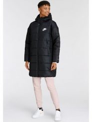 Nike Płaszcz zimowy w kolorze czarnym rozmiar: L. Czarne płaszcze damskie Nike, na zimę, l, bez wzorów, z puchu, bez kaptura. Za 412.88 zł.