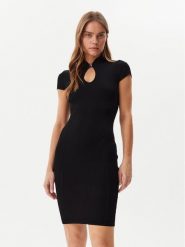 Guess Sukienka dzianinowa W5GK46 Z3L10 Czarny Slim Fit. Czarne sukienki damskie Guess, z aplikacjami, z dzianiny, bez ramiączek. Za 399.99 zł.