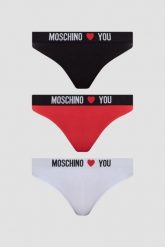 MOSCHINO Damskie stringi trzypak, Rozmiar S. Komplety bielizny MOSCHINO, bez wzorów, z bawełny. W wyprzedaży za 289.99 zł.