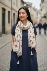Maison Scotch damski szalik z czystej bawełny z nadrukiem żaglówek i frędzlami. Białe szaliki damskie 55PROTEC, bez wzorów, z bawełny. Za 220.99 zł.