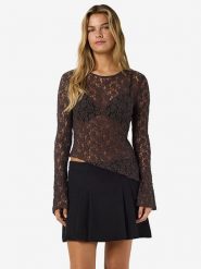 Noisy may Koszulka "Miriam" w kolorze ciemnobrązowym rozmiar: XS. Brązowe bluzki damskie Noisy may, xs, bez wzorów, z koronki, bez kołnierzyka, bez ramiączek. Za 53.17 zł.