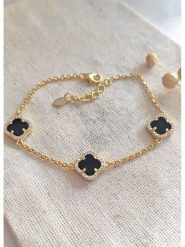 Miu Silver Pozłacana bransoletka z cyrkoniami i masą perłową rozmiar: onesize. Czarne bransoletki damskie Miu Silver, pozłacane. Za 121.99 zł.